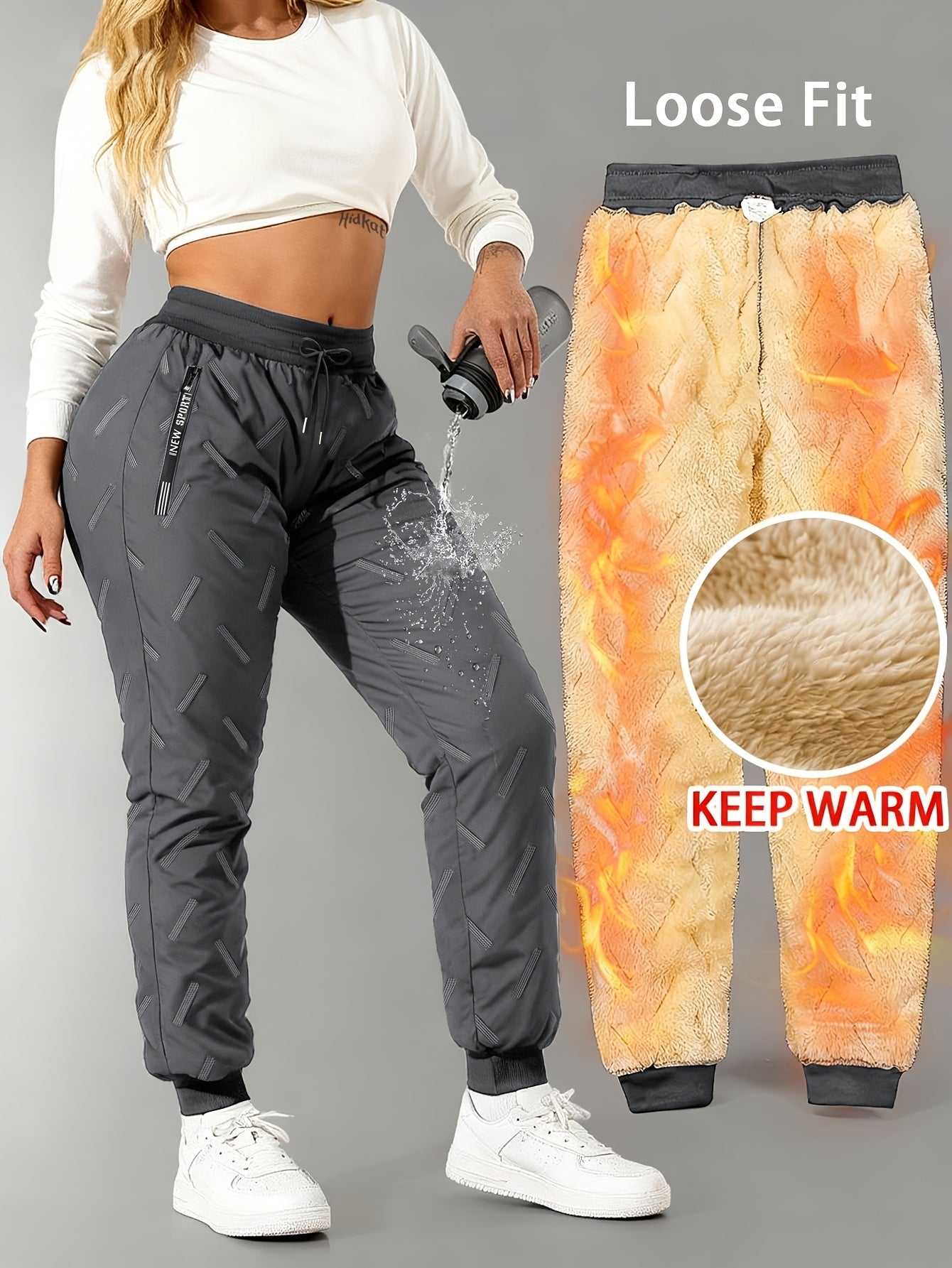 Damen Gefütterte Jogginghose Warm Winter Cargohose Sporthose