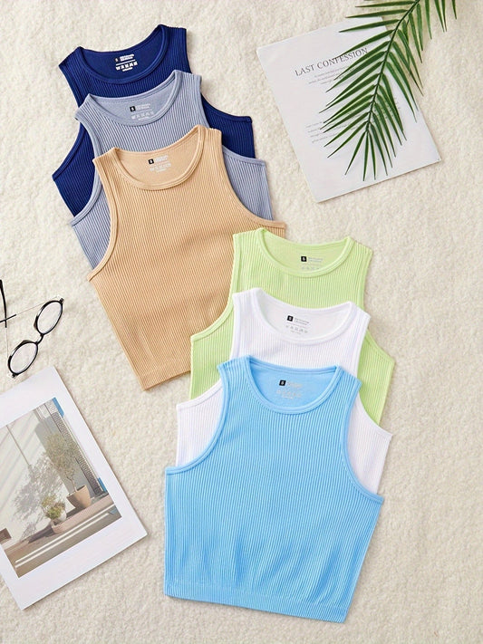 Women's Sporty Ribbed Tank Top Set – Casual Crop Style, Ideal for Everyday & Fitness