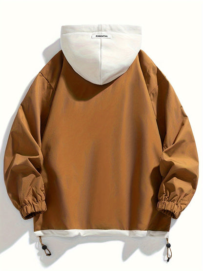 Unisex transitional jacket with hood and zipper, two-in-one look, black/brown