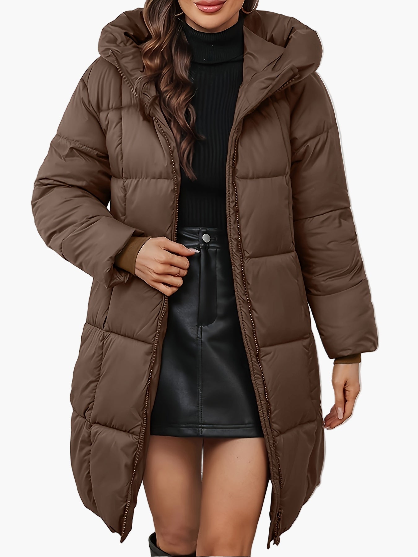 Damen Winter Steppmantel mit Kapuze, modischer langer Parka für Alltag und Outdoor