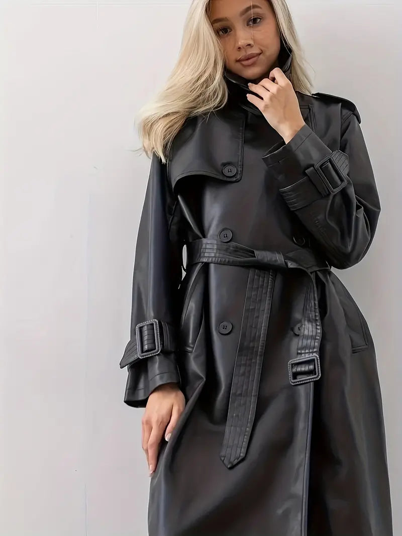 Damen Trenchcoat – Langer Mantel mit Taillengürtel und breitem Revers – Stilvoll für Herbst und Winter