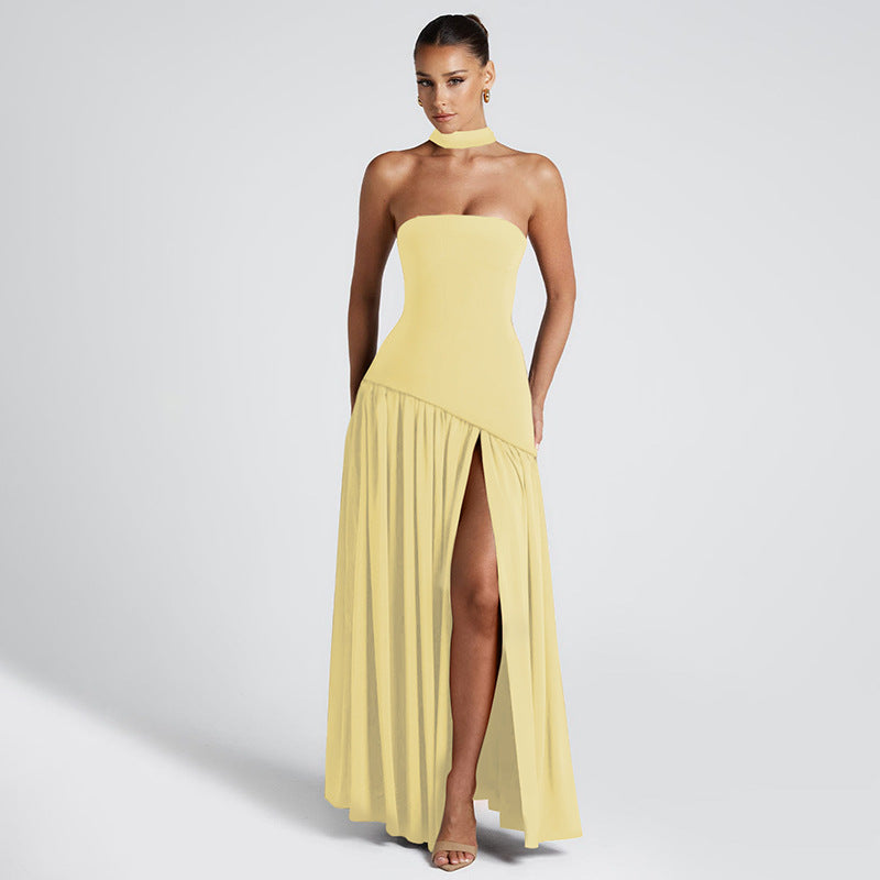 Women's Elegant Strapless Evening Maxi Dress – Modern Design for Festive Occasions and Galas