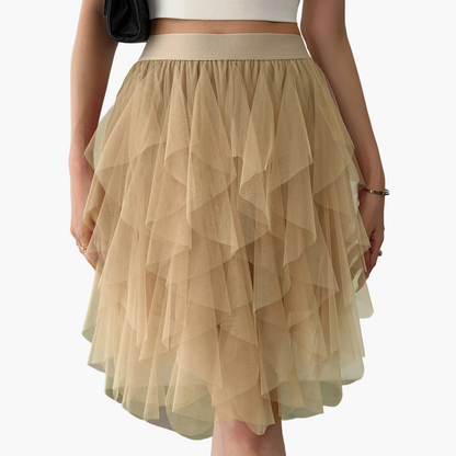 Damen Tüllrock mit Stufen-Design, Eleganter Lagenlook, Modisch für Freizeit und besondere Anlässe