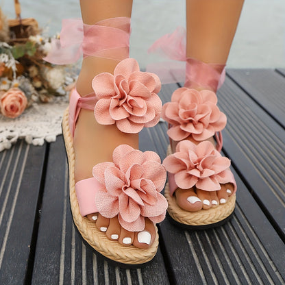 Damen Sandalen mit romantischen Blumen und Schleifen – Verspielte Sommermode für besondere Anlässe