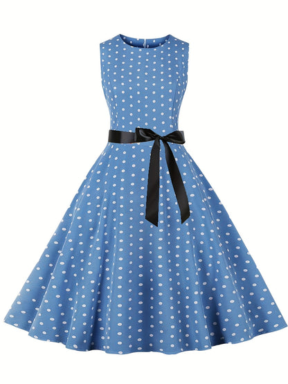 Women's Vintage Polka Dot Fit & Flare Dress for Festive Occasions and Everyday Wear