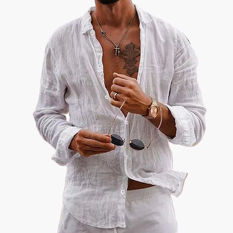 Men's Casual Shirt with Turn-Down Collar – Stylish Long-Sleeve Shirt for Everyday, Vacation & Summer