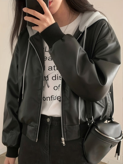 Unisex black bomber jacket with hood made of soft material
