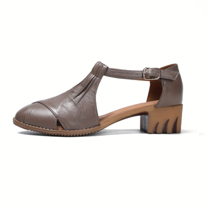 Women's Comfort Sandals with Block Heel and Elegant T-Strap for Everyday and Office Use
