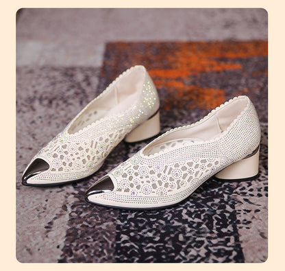 Michelle – Hohe Mesh Pumps mit Strasssteinen