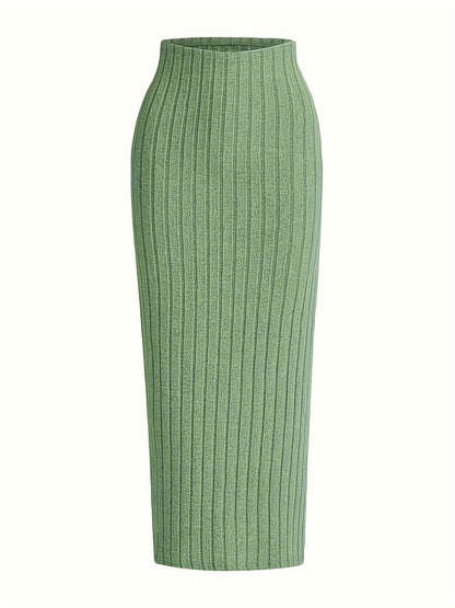 Women's Ribbed Knit Skirt – Elegant Maxi Skirt for Everyday and Office Wear