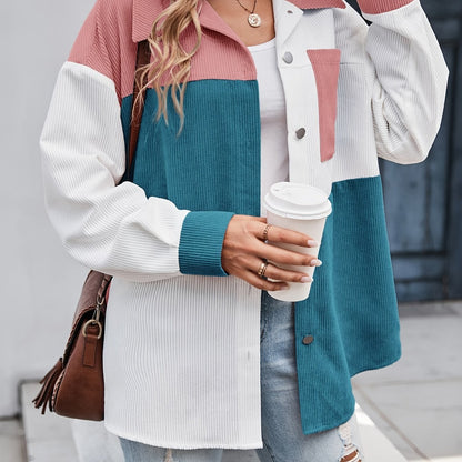 Cordhemdjacke im Colorblocking-Design Langarm Oversized
