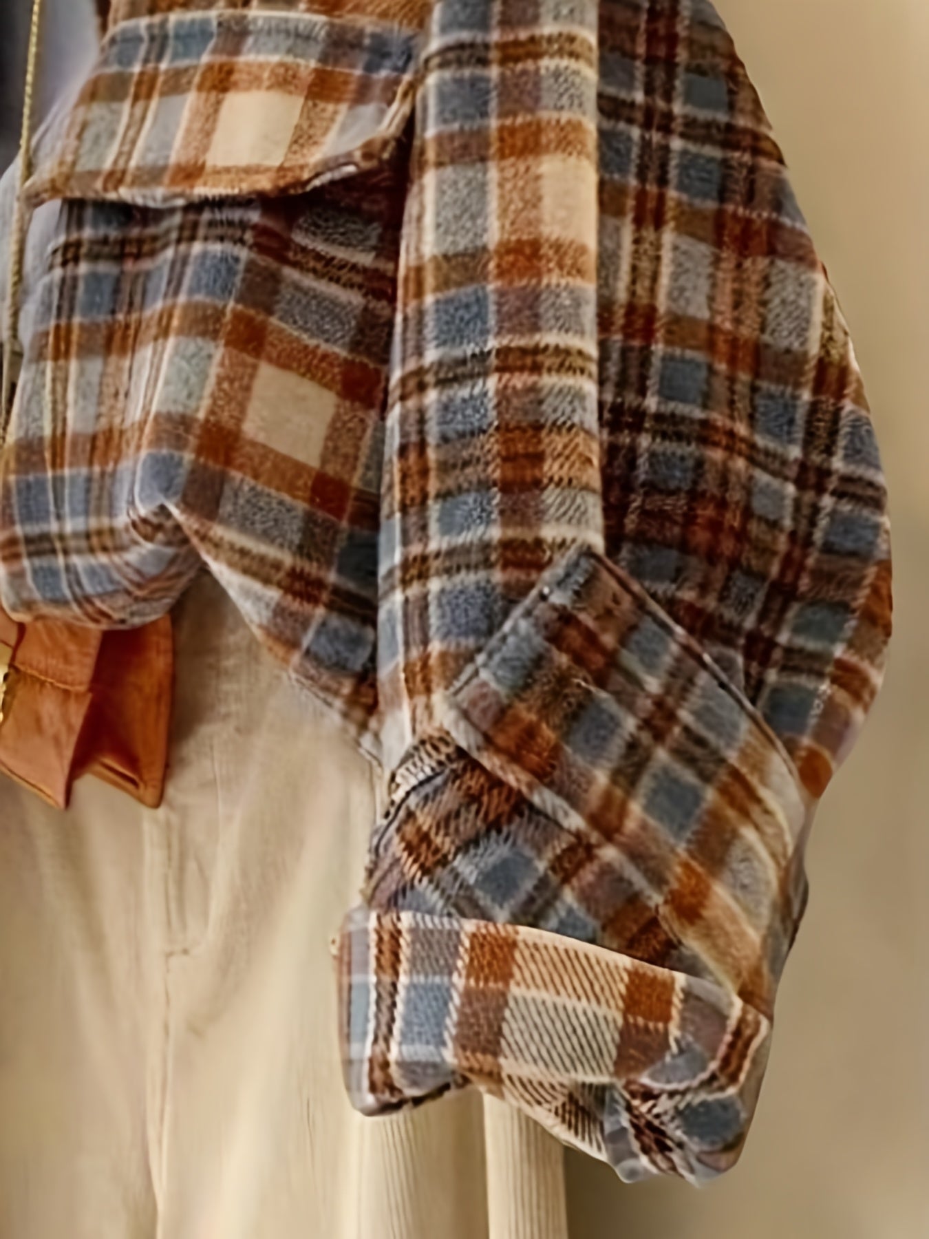 Plaid oversized shacket for women, transitional jacket, brown, blue, beige
