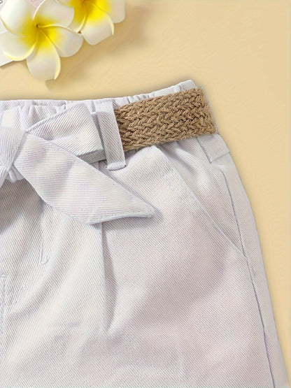 Women's High-Waist Paperbag Shorts with Belt and Bow – Elegant Summer Look
