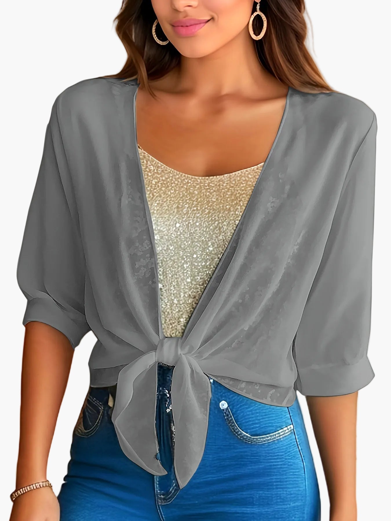 Women's Crop Blouse with Knot Detail and Half Sleeves – Fashionable for Everyday and Leisure