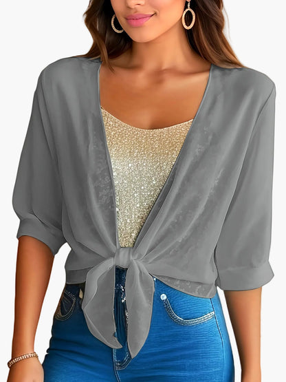 Women's Crop Blouse with Knot Detail and Half Sleeves – Fashionable for Everyday and Leisure