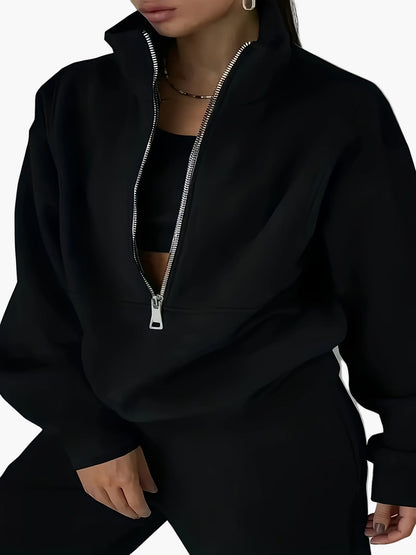 Women's half-zip sweatshirt with stand-up collar – casual streetwear pullover for autumn and winter