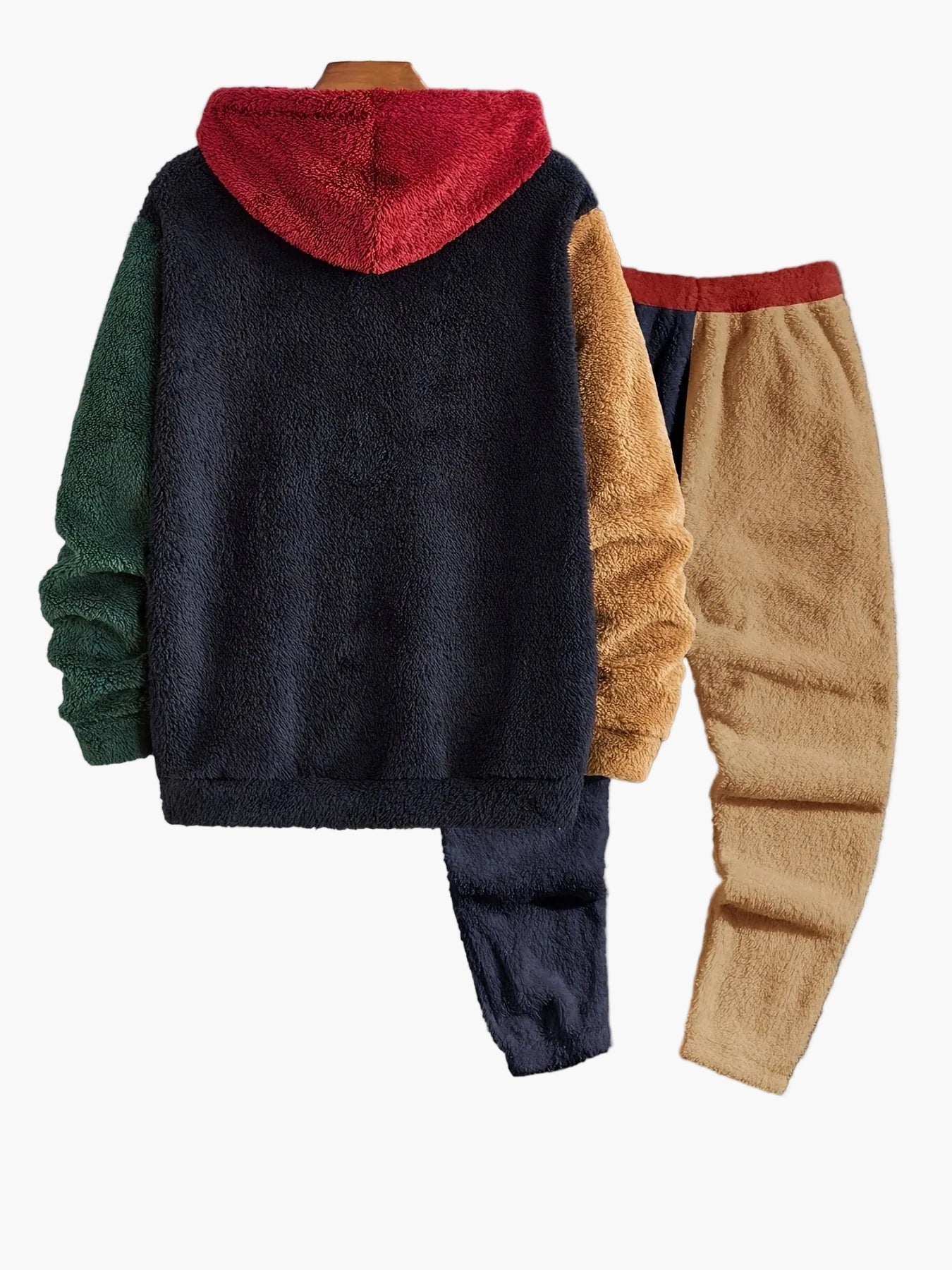 Men's Colorblock Relaxation Clothing Set with Hooded Sweatshirt and Sweatpants – Contemporary Leisure Outfit for Autumn & Winter