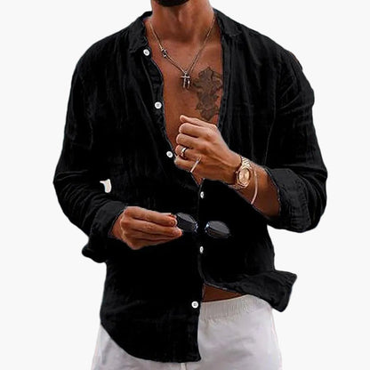 Men's Casual Shirt with Turn-Down Collar – Stylish Long-Sleeve Shirt for Everyday, Vacation & Summer