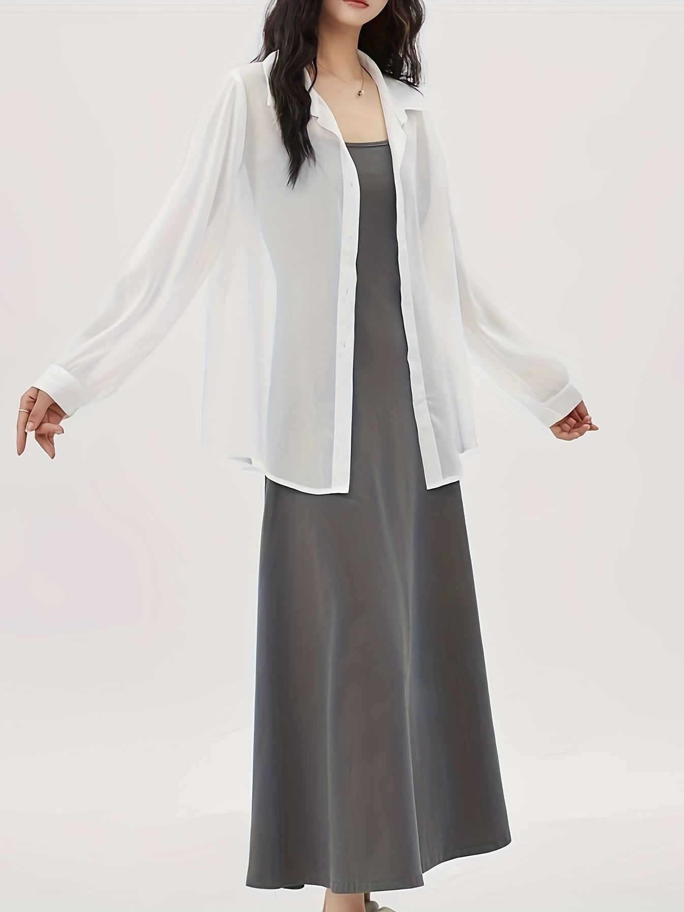 Women's Long Sleeve Blouse Transparent Loose Modern for Everyday and Leisure