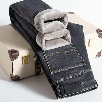 Herren Winter Jeans Thermojeans gefüttert gerade Schnitt mit Fleecefutter Blau Grau