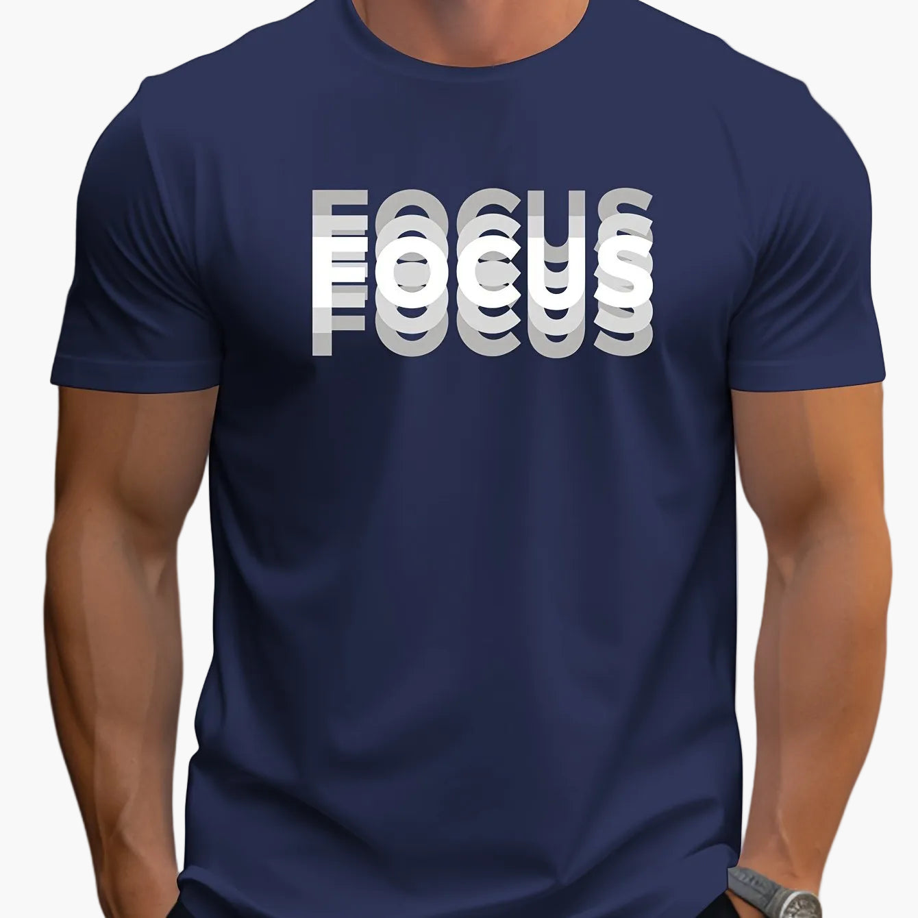 Men's T-Shirt with Trendy FOCUS Print – Urban Motivational Shirt for Leisure & Fitness