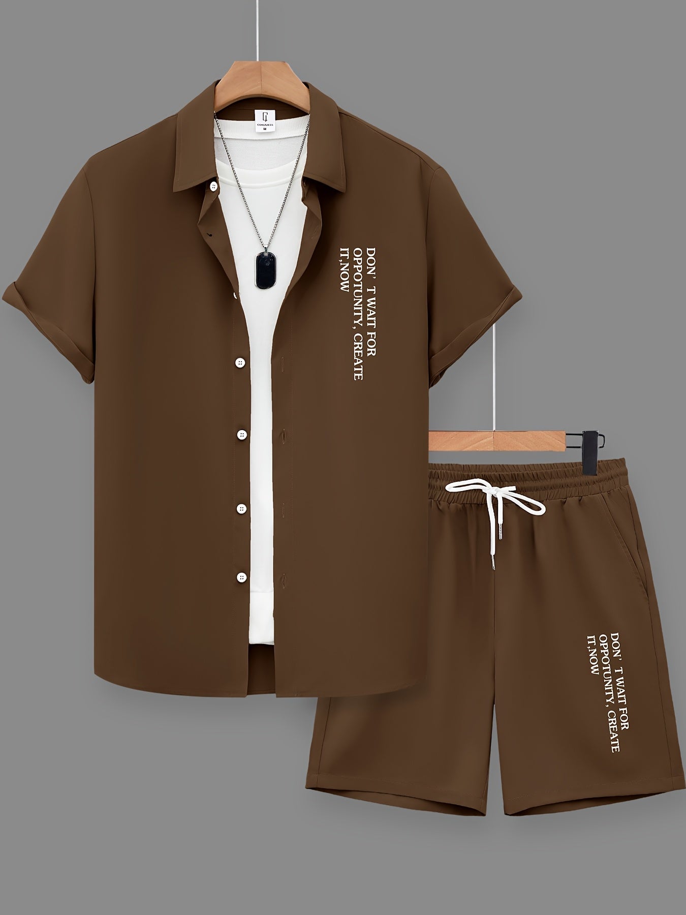 Herren Freizeit Zweiteiler Set mit Motivationsspruch – Kurzarm Hemd und Shorts, Modernes Sommer Outfit