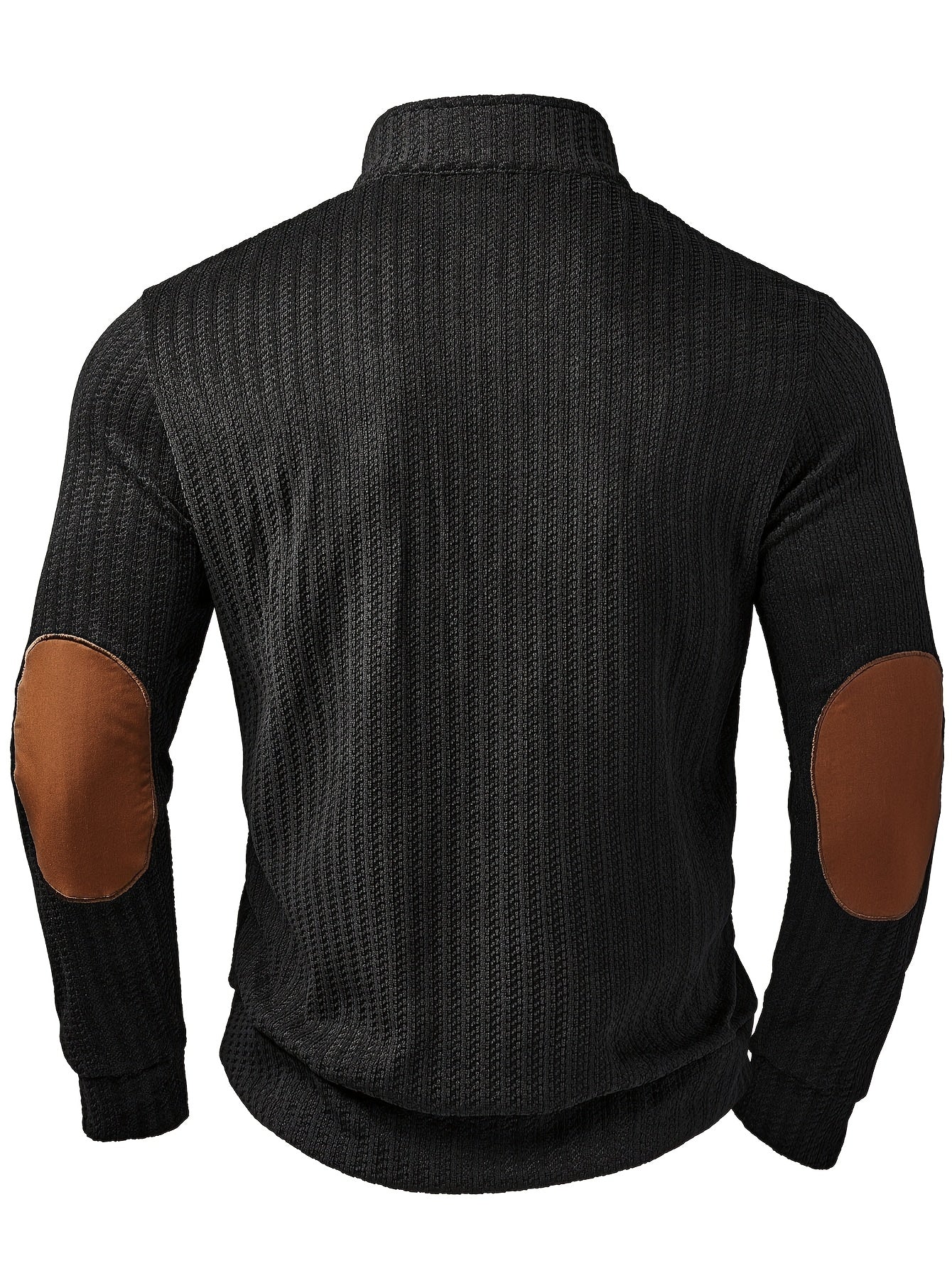 Men's turtleneck sweater with half-button closure and elbow patches, White Black