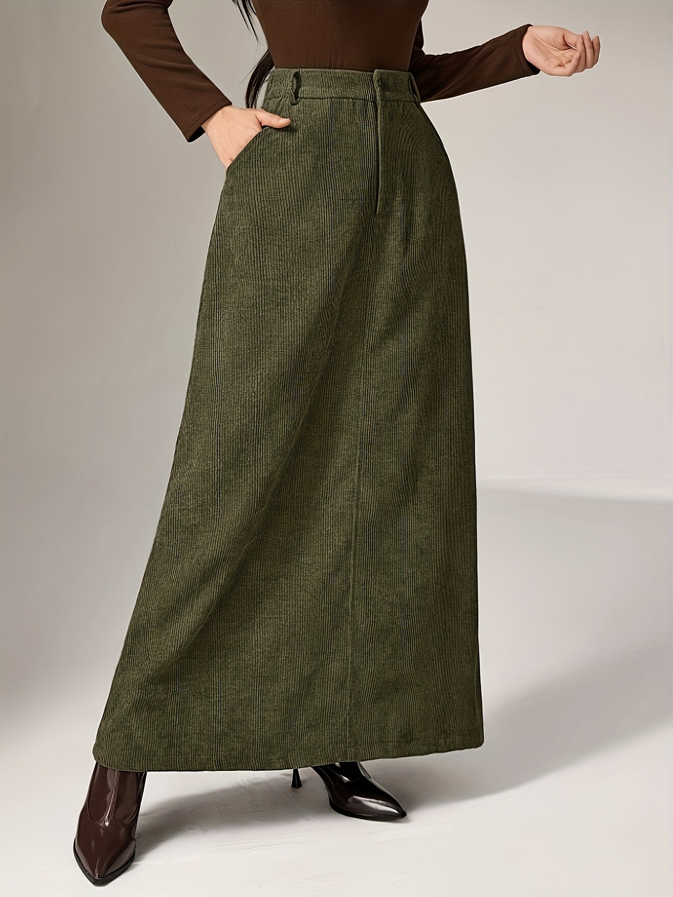 Damen A-Linien Maxirock mit hoher Taille und Textur