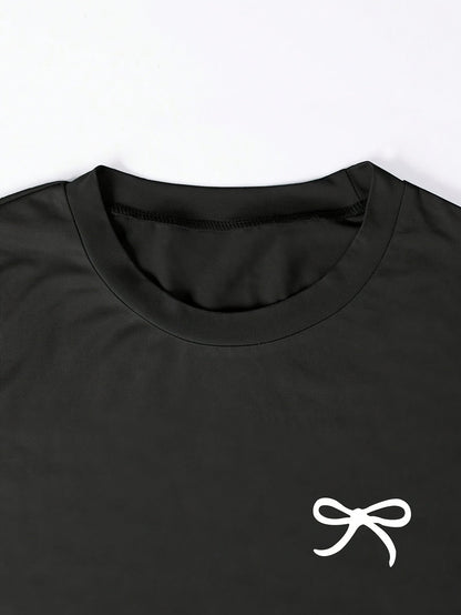 Women's Basic T-Shirt with Bow Embroidery and Ruching – Everyday & Casual