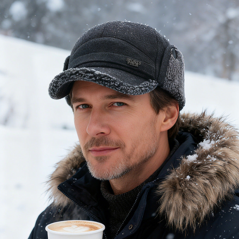 Wintermütze Herren mit Ohrenklappen Mütze Kappe warm gefüttert Grau