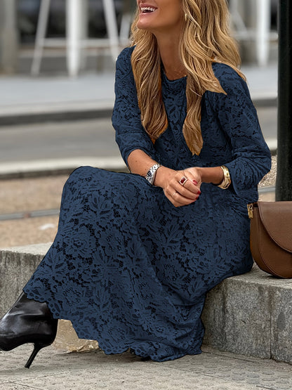 Women's Elegant Maxi Dress with Long Sleeves and Textured Pattern – Perfect for Everyday and Special Occasions