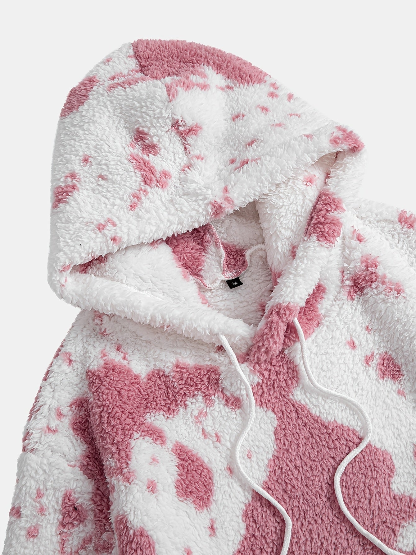 Teddyfleece Hoodie Kuhflecken-Muster mit Kängurutasche und Kapuze