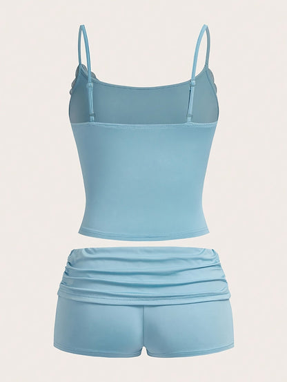 Women's Loungewear Set Two-Piece – Elegant Crop Top and Shorts for Spring & Summer