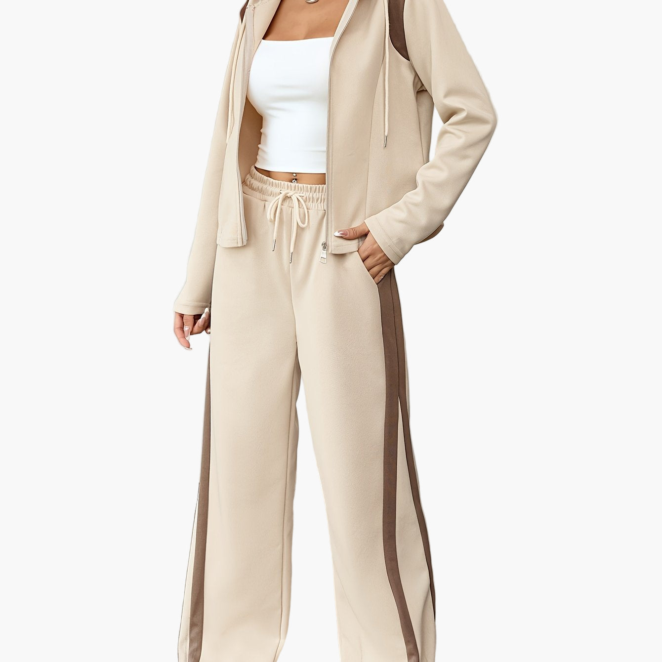 Women's Casual Tracksuit Set with Hoodie – Two-Piece, Casual, Ideal for Everyday and Sports