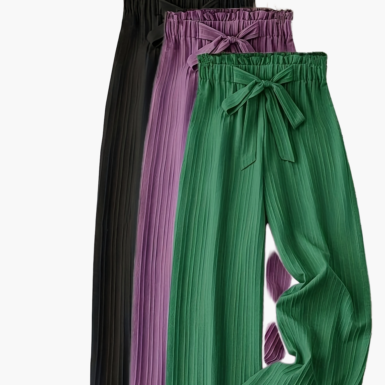 Women's Elegant Pleated Pants with Bow Waist, Wide Leg, Perfect for Spring and Summer, Casual and Office