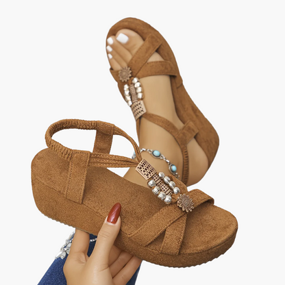Women's Platform Sandals in Boho Style with Decorative Details – Vintage Summer Shoes for Everyday & Leisure