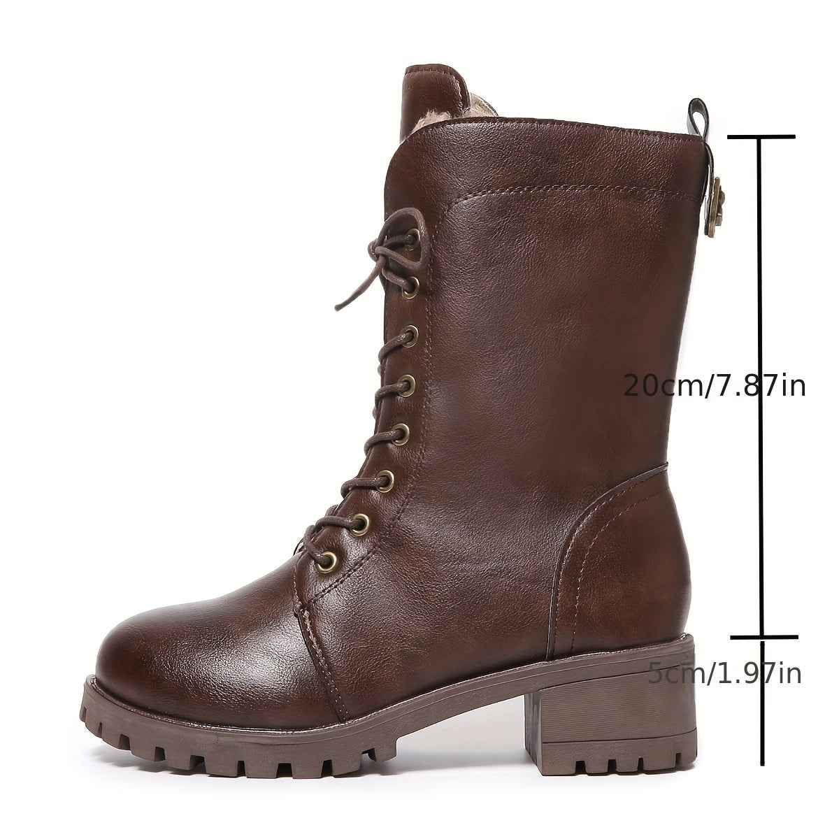 Women's brown lace-up boots with lining and lug soles
