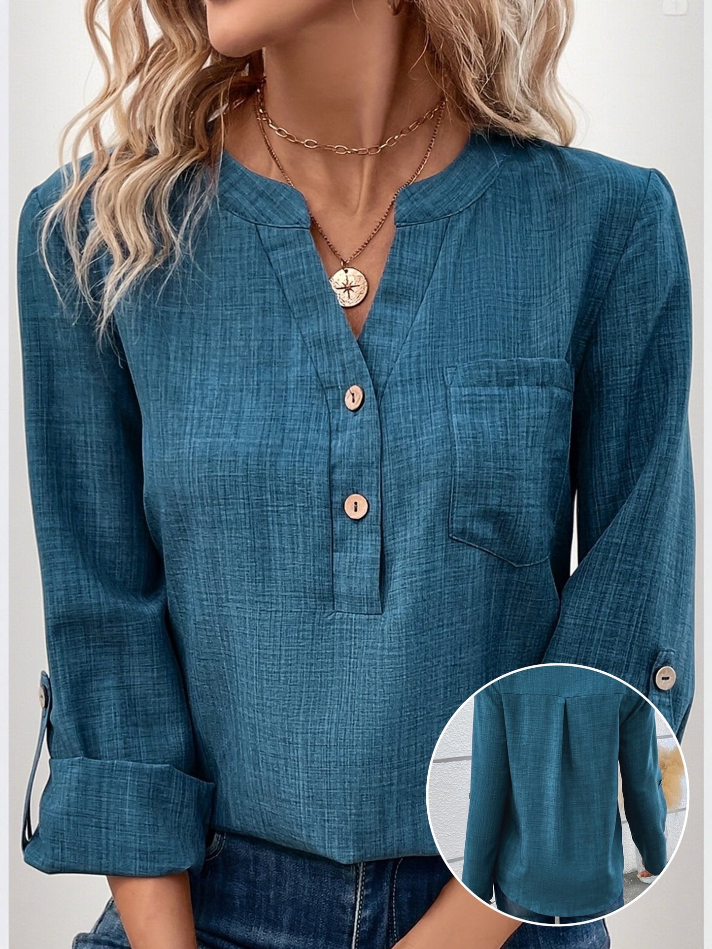 Women's Casual-Style Blouse with V-Neck and Button Placket – Elegant Casual Wear for Everyday and Office