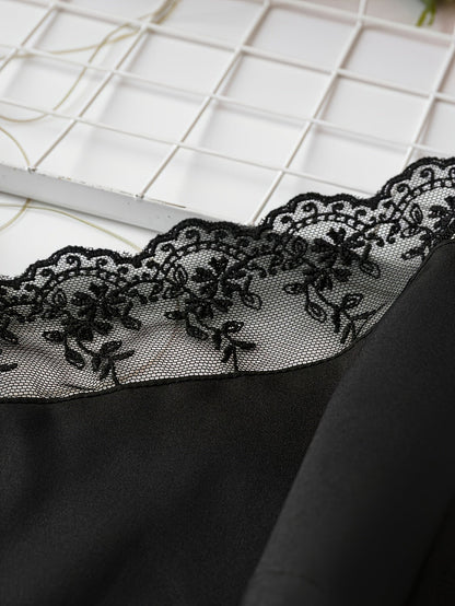 Women's spaghetti strap top with button placket and lace trim – Elegant blouse for everyday wear and special occasions
