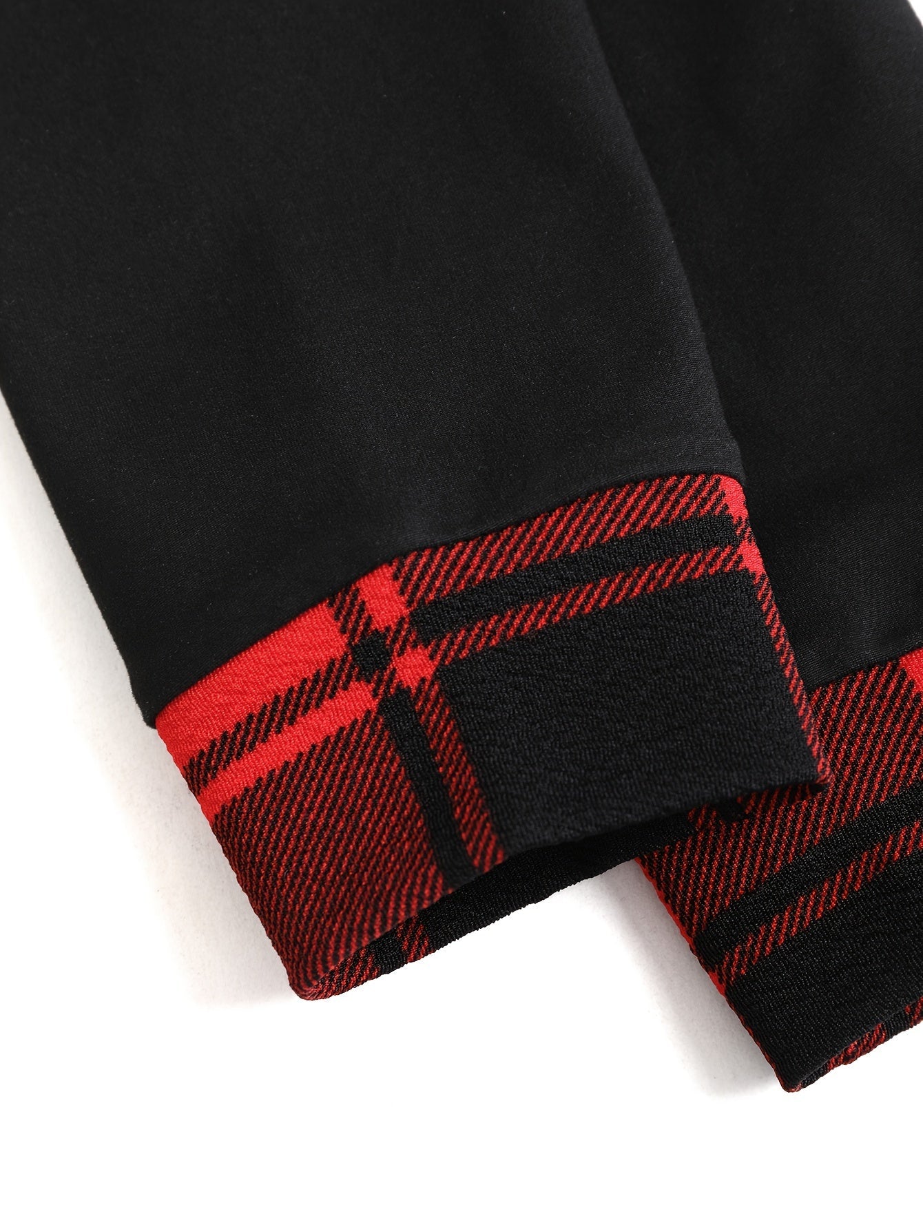 Damen Kapuzenkleid Schwarz mit kariertem Rock Schottenmuster