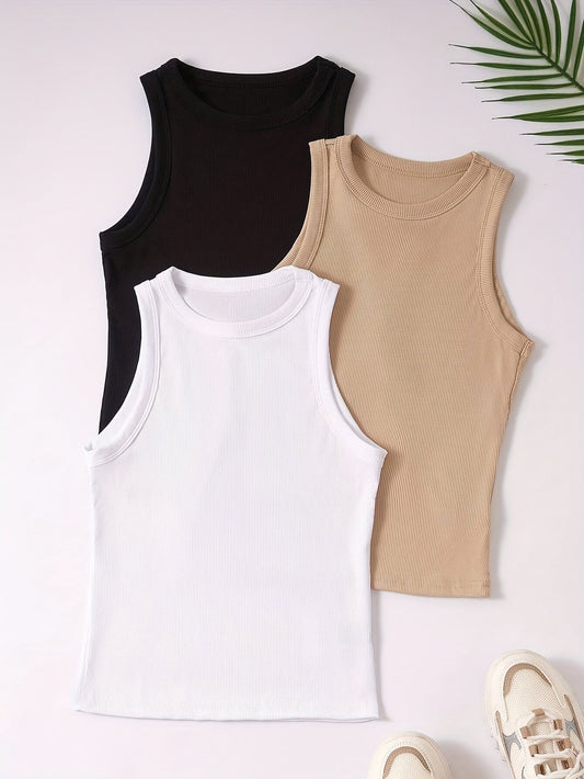 Women's Sporty Basic Tank Tops 3-Pack – Sleeveless, Crew Neck, Summer Casual