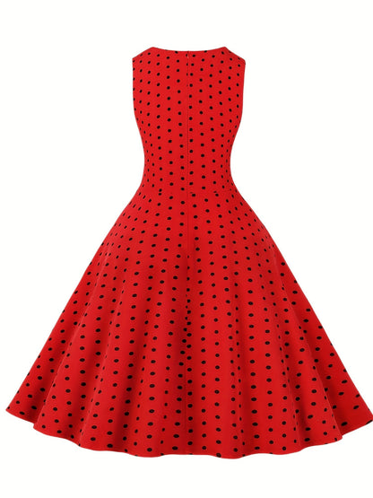 Women's Vintage Polka Dot Fit & Flare Dress for Festive Occasions and Everyday Wear