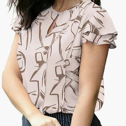 Women's Elegant Blouse with Ruffled Sleeves and Keyhole Neckline – Perfect for Office & Casual Wear
