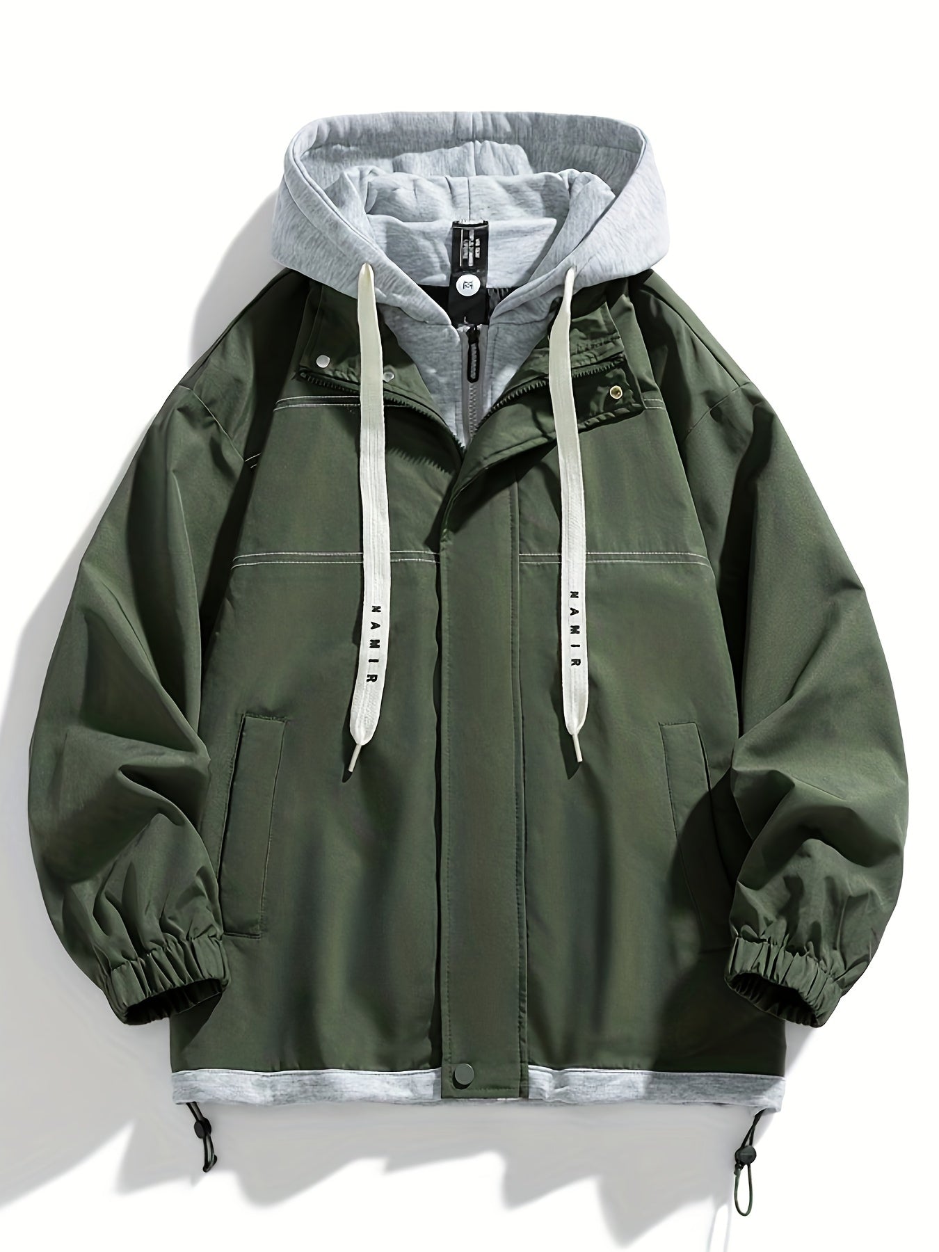 Unisex transitional jacket with hood and zipper, two-in-one look, black/brown