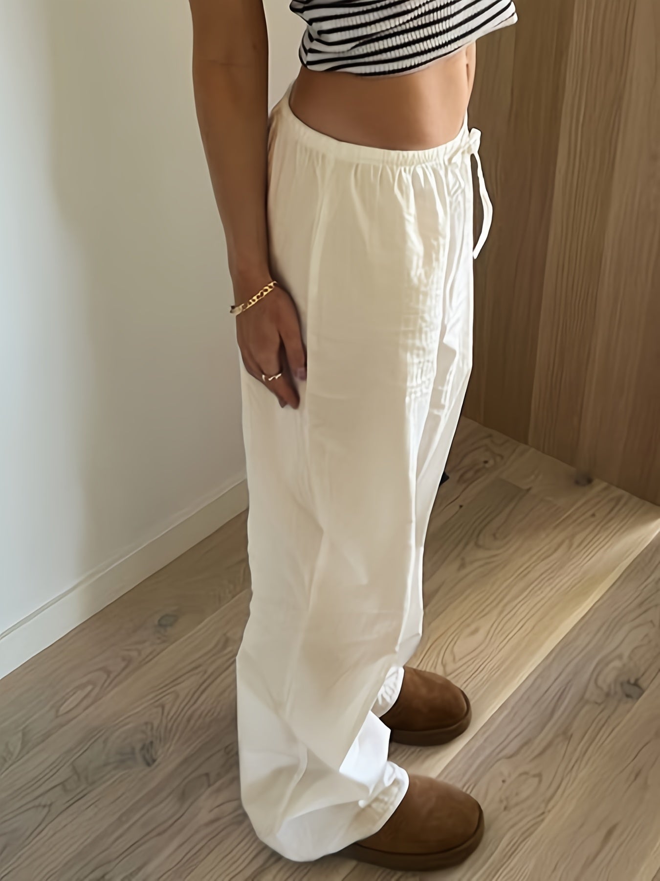 Women's Wide High Waist Casual Pants with Drawstring – Modern Street Style Pants for Spring and Summer