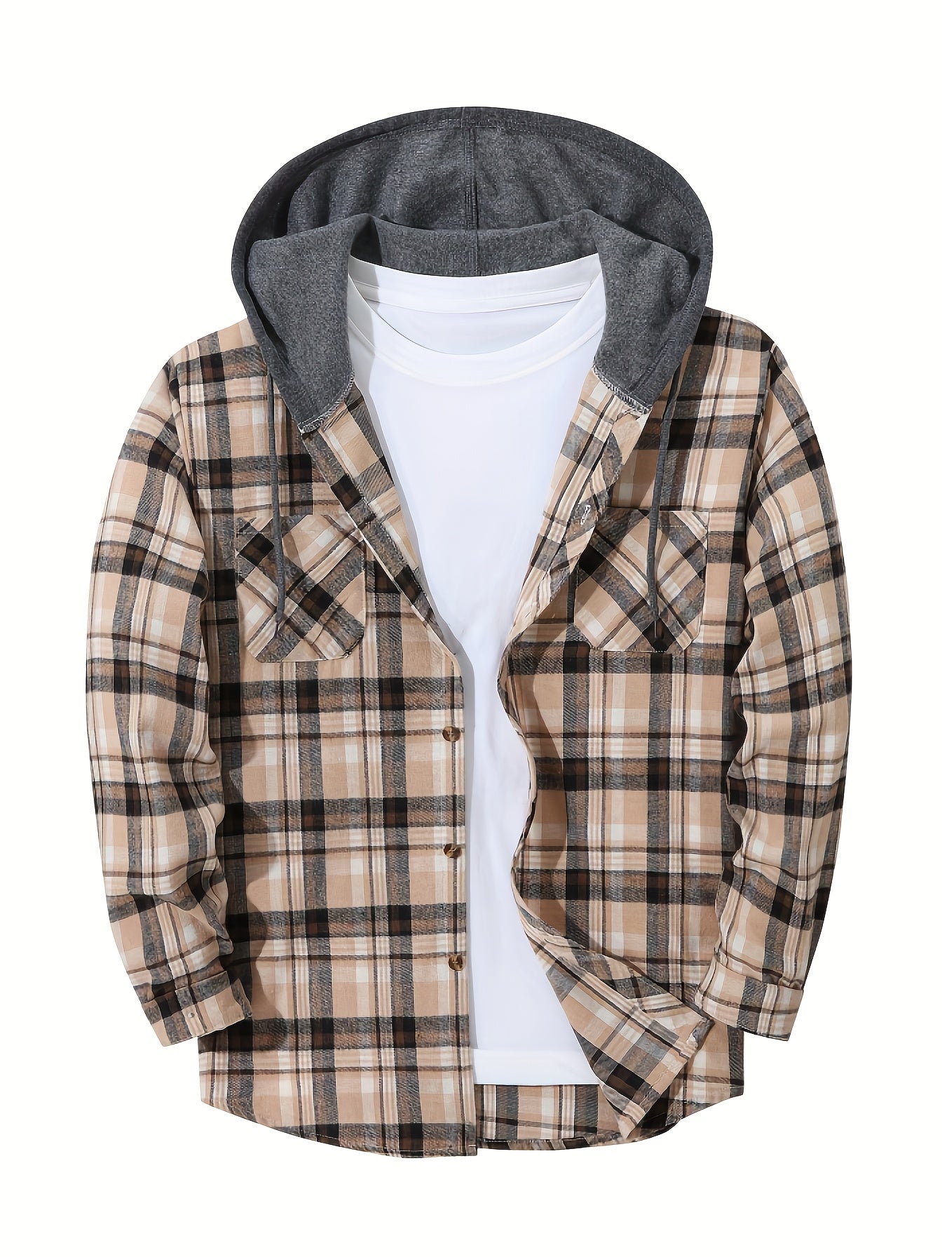 Men's Plaid Shirt with Hoodie in Casual Style – Perfect for Leisure and Everyday Wear