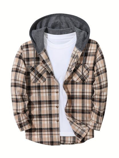 Men's Plaid Shirt with Hoodie in Casual Style – Perfect for Leisure and Everyday Wear