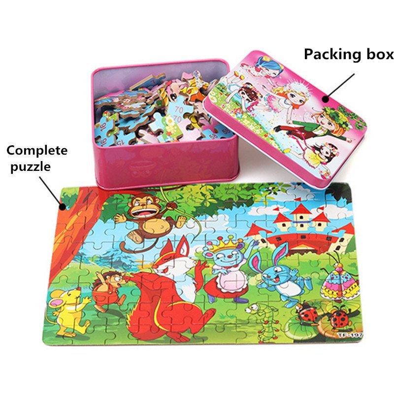 Children's Wooden Puzzle Set – Colorful Educational Toys in Storage Metal Box, from 3 Years, Unisex