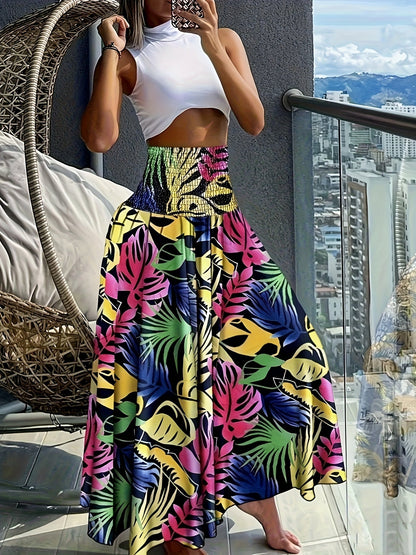 Women's maxi skirt with tropical floral pattern – Elegant summer skirt for leisure and vacation