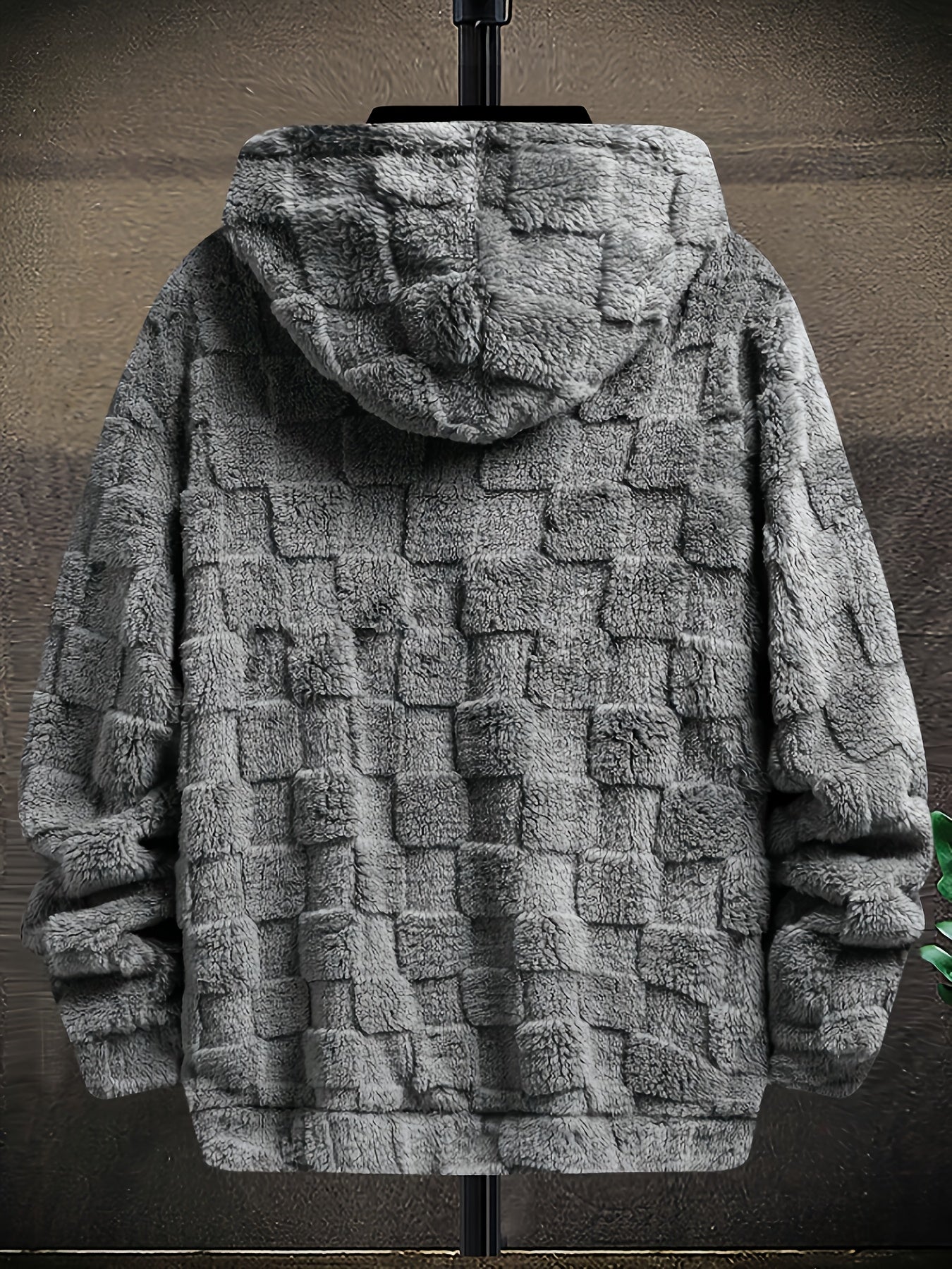 Unisex Flauschiger Hoodie mit Schachbrettmuster und Stickerei